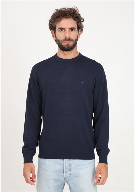 Blue crew-neck sweater for men with flag embroidery TOMMY HILFIGER | MW0MW32026DW5DW5